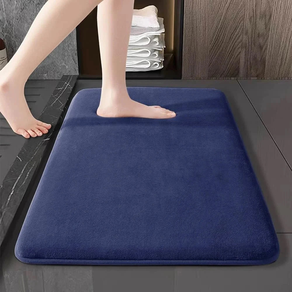 tapis bain bleu marine gris moderne doux antidérapant absorbant rapide séchage