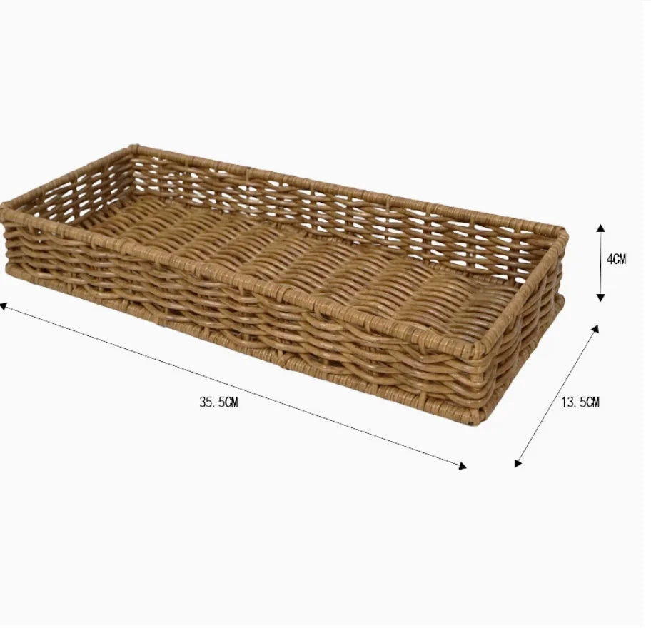 panier tressé marron clair rustique boîte rangement plateau fruits collations thé.storage handwoven rectangular