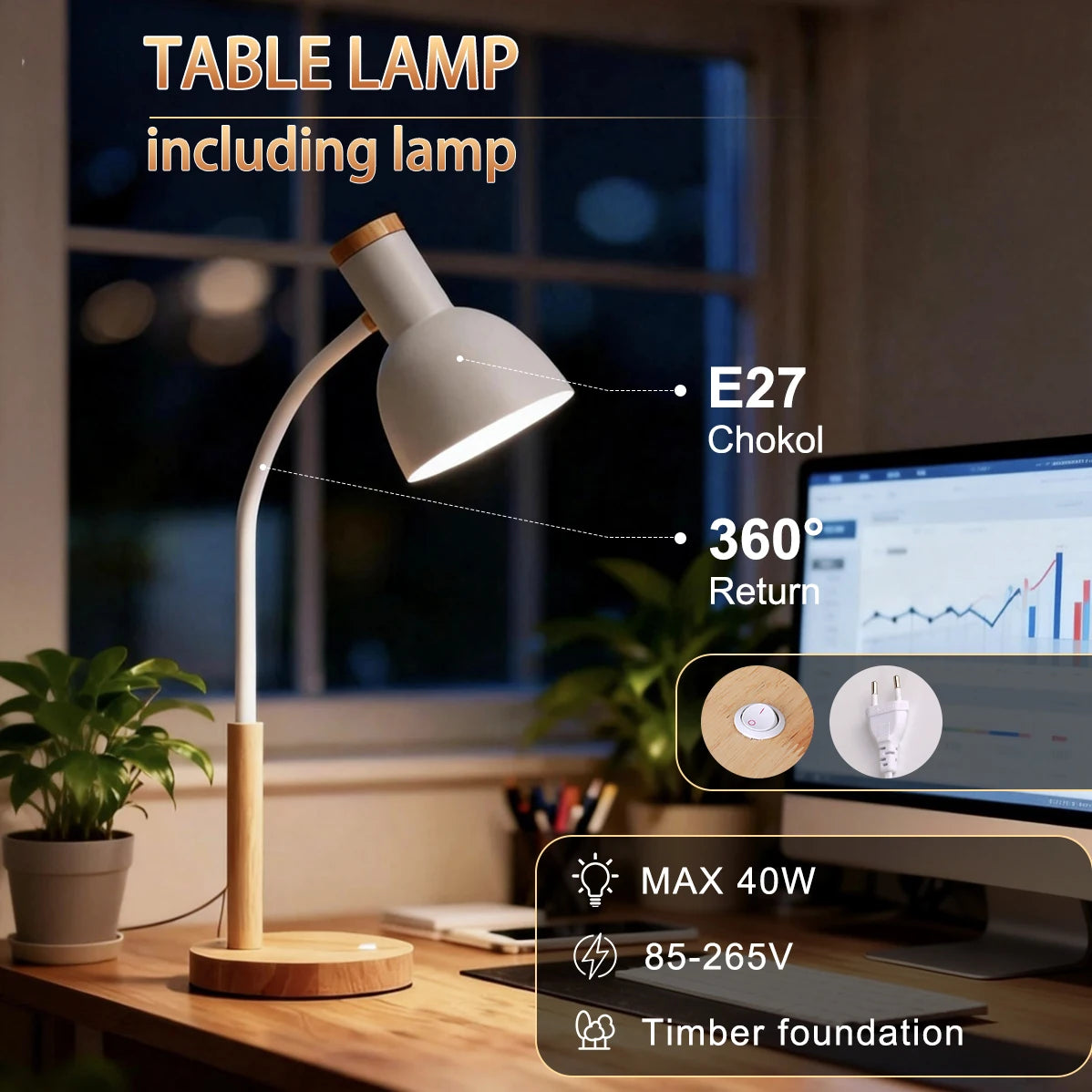 lampe moderne 9W blanc bois rose ampoule visible certification ROHS LED E27 contemporaine