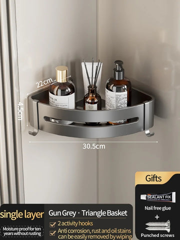 étagère salle bain moderne argente argenté fixations murales flacons hygiène minimaliste
