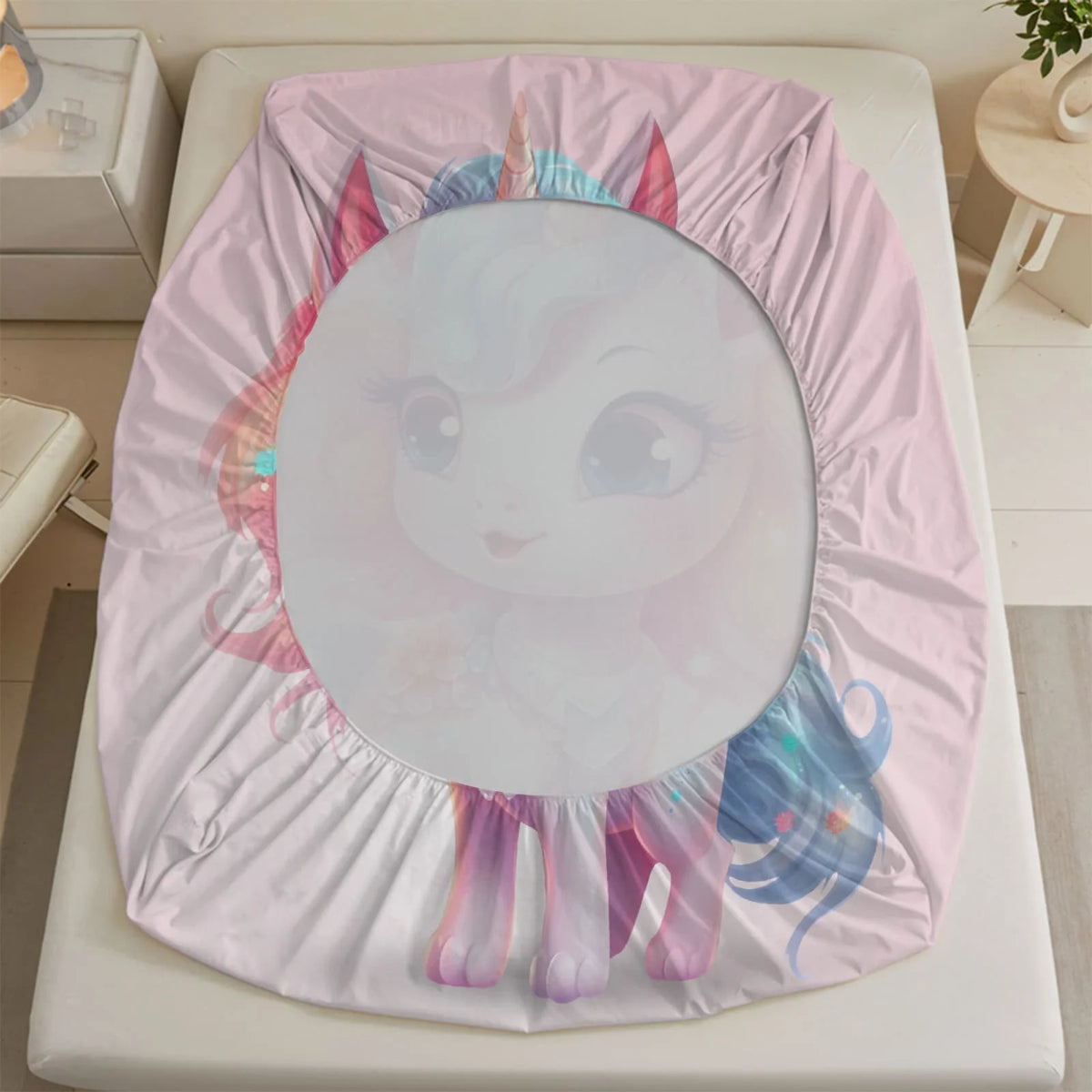 drap housse licorne mignonne imprimé rose bleu pastel coton polyester géométrique lit chambre