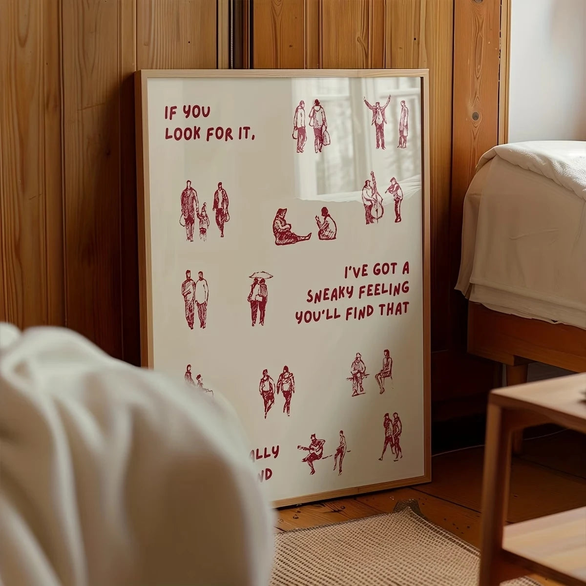 affiche moderne minimaliste personnes poses texte rouge blanc salon chambre decoration murale toile imperméable