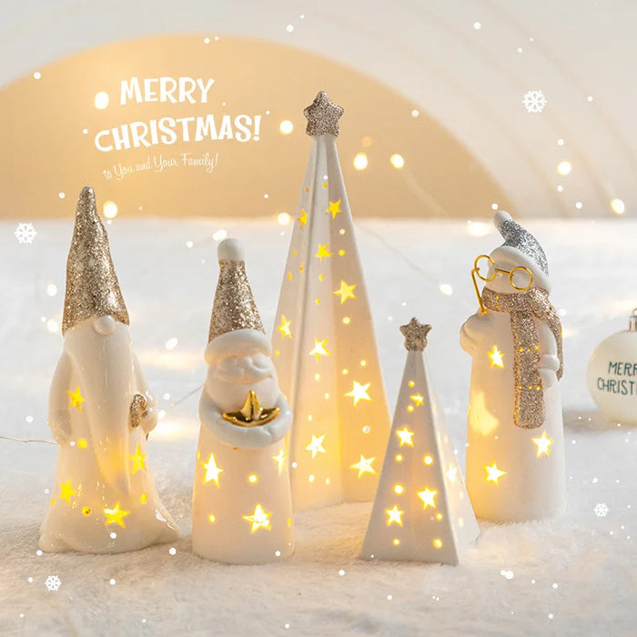 Décoration d'arbre de Noël en céramique scintillante avec éclairage LED