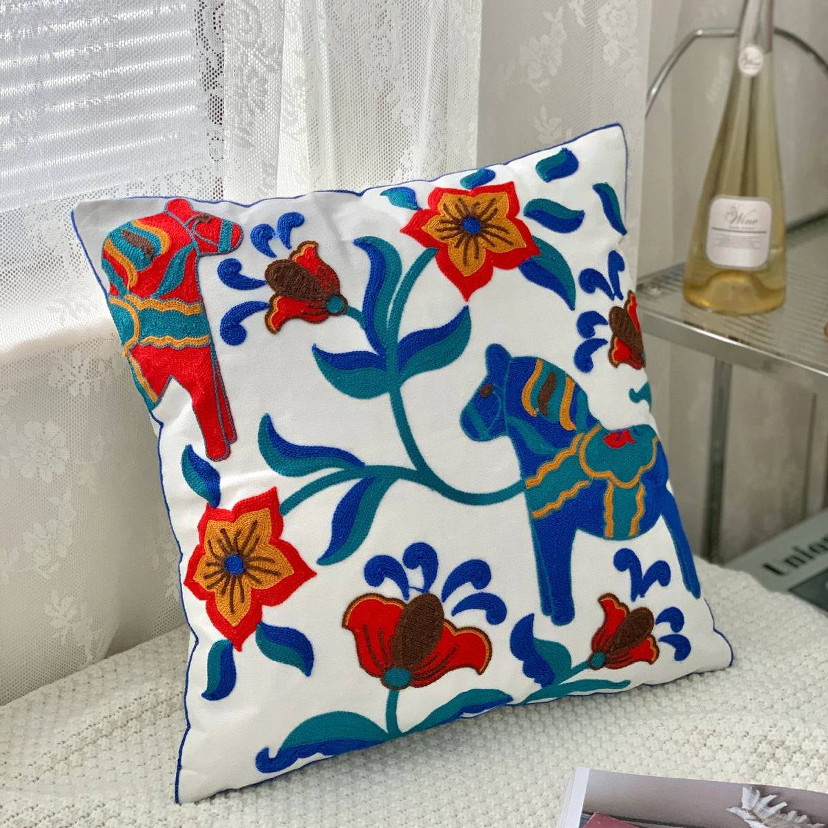 taies d'oreiller coton polyester ethnique floral brodées couleurs vives motifs géométriques coussins deco 45x45cm