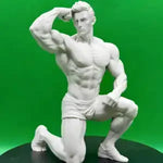 statue fitness réaliste musclé décoration sport muscle détaillé texture granulée blanc gris métallisé bracelet