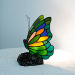lampe table tiffany papillon floral verte bleue opacité vitrail artisanal chambre