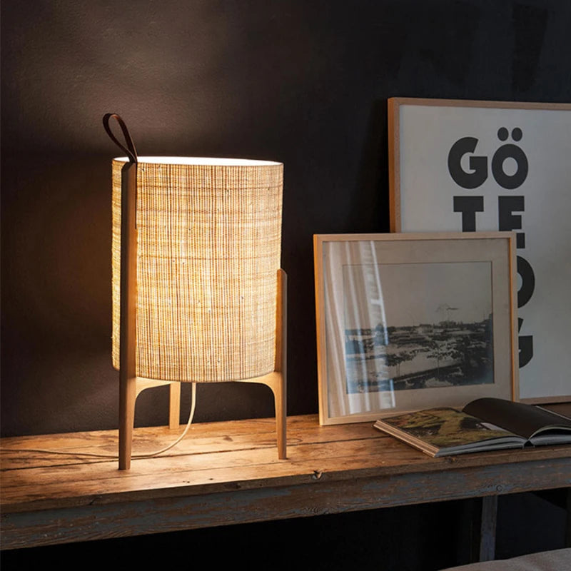 lampe table bois tissu naturel moderne beige brun clair éclairage intérieur salon chambre coucher