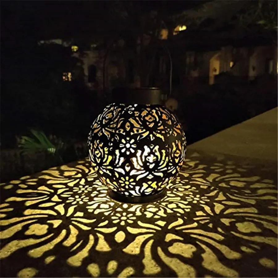 lanterne solaire extérieure led noire florale artisanale ip44 jardin camping