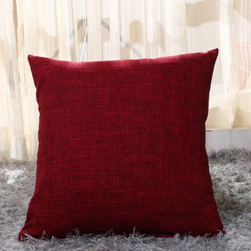 housse coussin carré coton lin moderne couleur unie beige marron rouge vert bleu orange