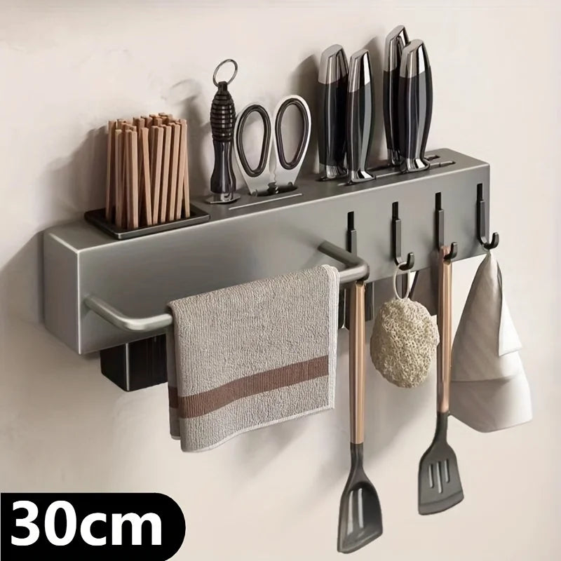 porte outils mural adhésif gris métallisé moderne 12 crochets barre serviettes