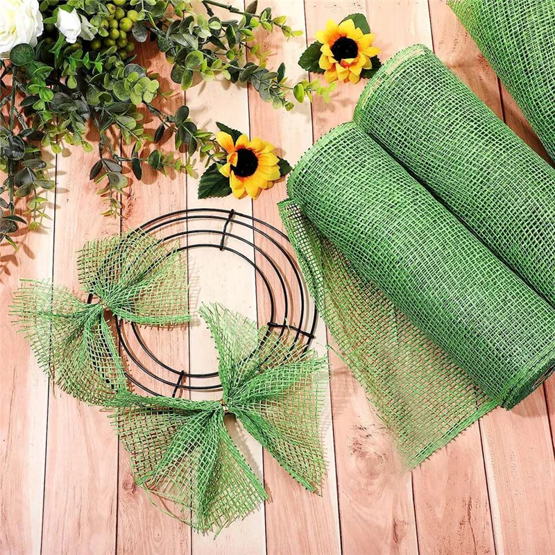 ruban maille décorative vert rustique emballage artisanal bricolage craft semi transparent tissu polyestère fleurs