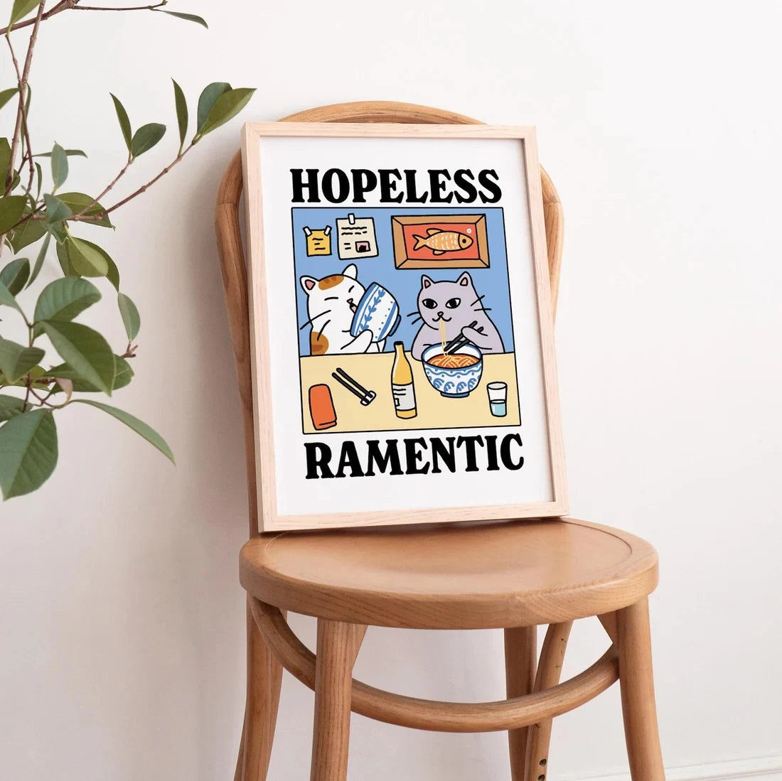 affiche encadrée illustration chats cartoon hopelessness ramentic bois naturel salon chambre enfant decoration maison