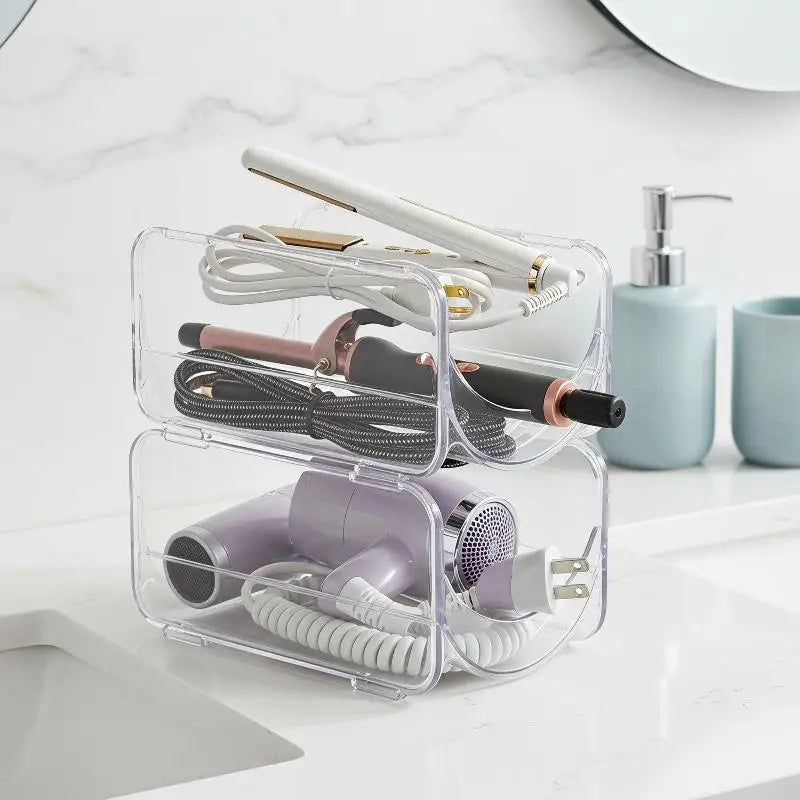 organisateur rangement accessoires coiffure transparent clips modernes fers lissers sèche cheveux cordonnets minimalistes