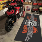 tapis crâne ailes born to ride graphique noir blanc orange imperméable antidérapant polyvinyle polyester