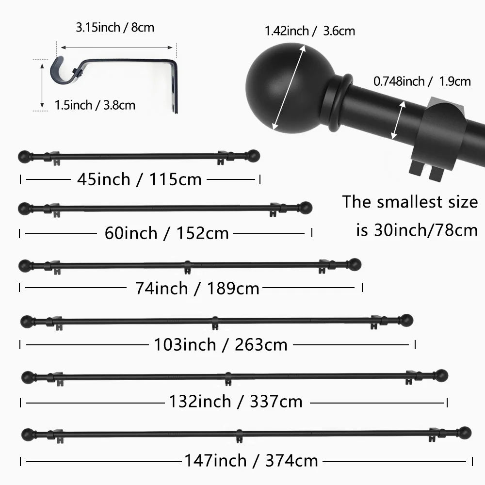 tringles rideau noir blanc doré argent moderne sphère décorative clips
