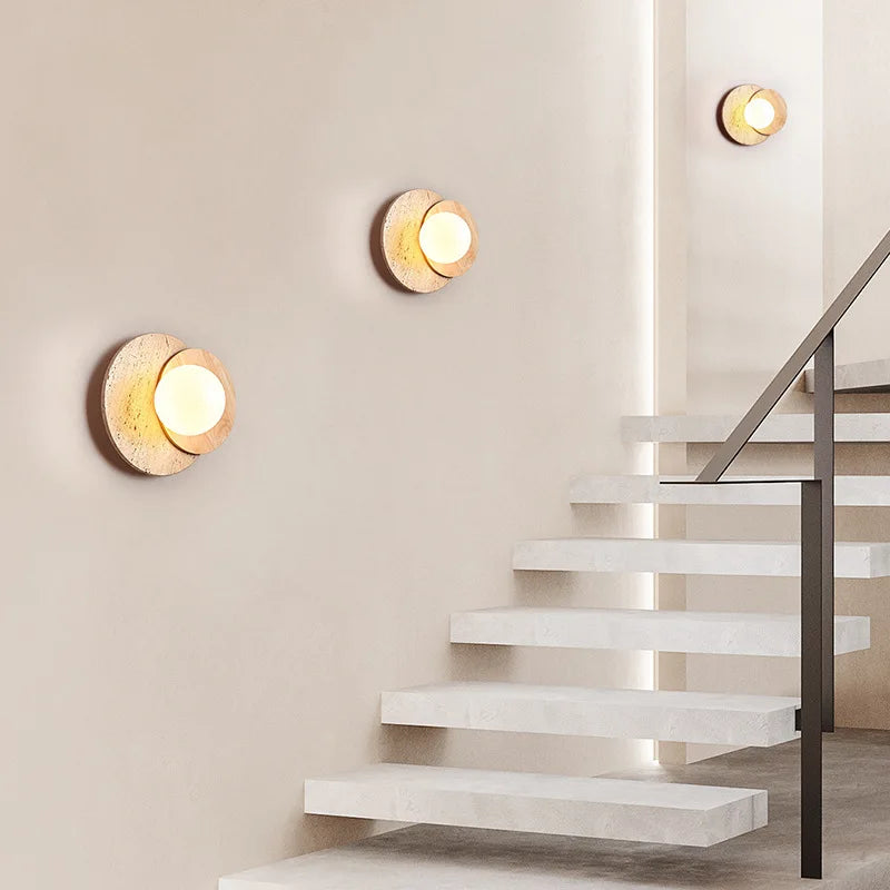 applique murale bois clair texture pierre éclairage led scandinave minimaliste fixée mur chambre coucher