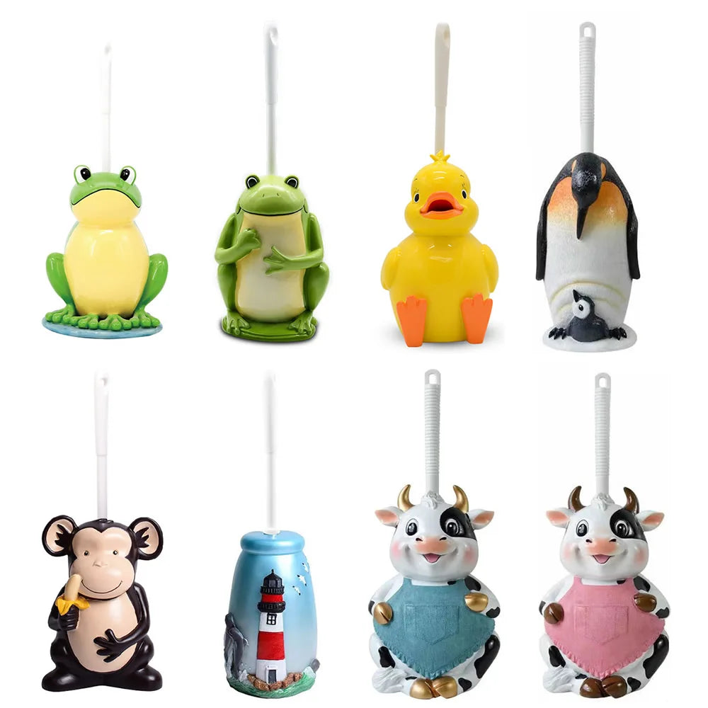 porte brosse toilette animal décoratif grenouille oiseau singe vache vert bleu Jaune