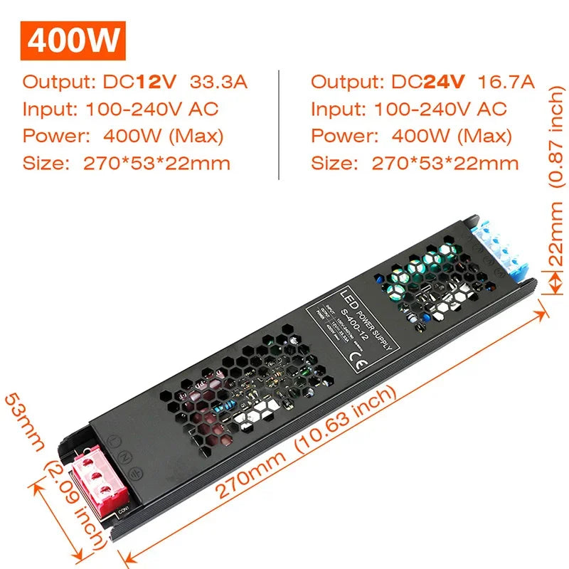 alimentation led 12v 24v 60w 100w 150w 200w 300w 400w noir moderne