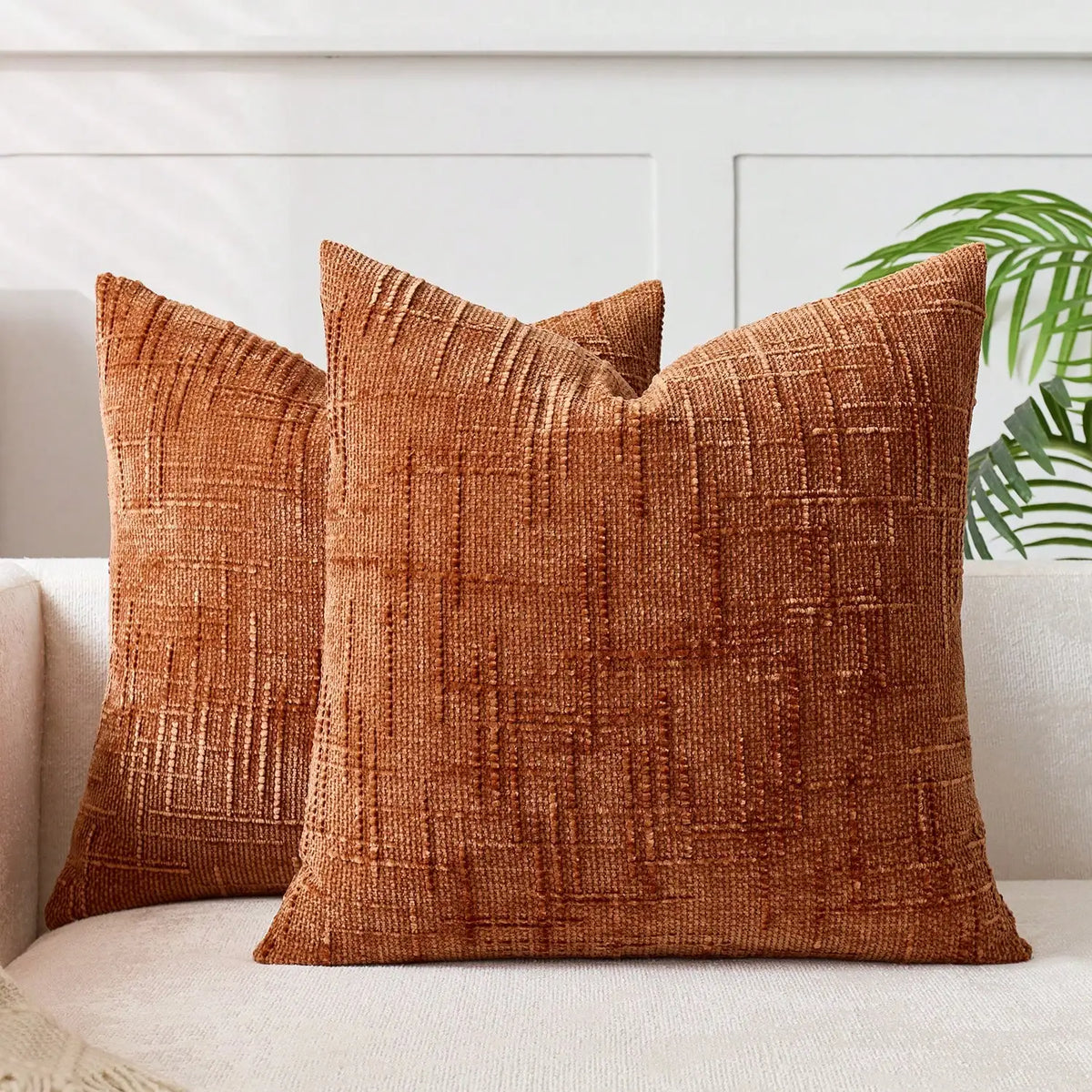 coussin chenille motif géométrique beige moderne 30x50cm machine lavable fixations oreilles