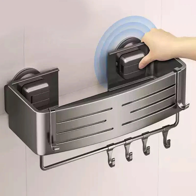 étagère murale ventouse gris moderne alliage aluminium salle bain rangement crochet compartiment dégagement
