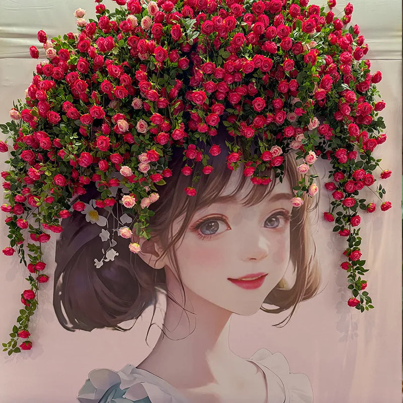 guirlande fleurs artificielles roses bouquet rouge rose blanc decoration intérieure moderne