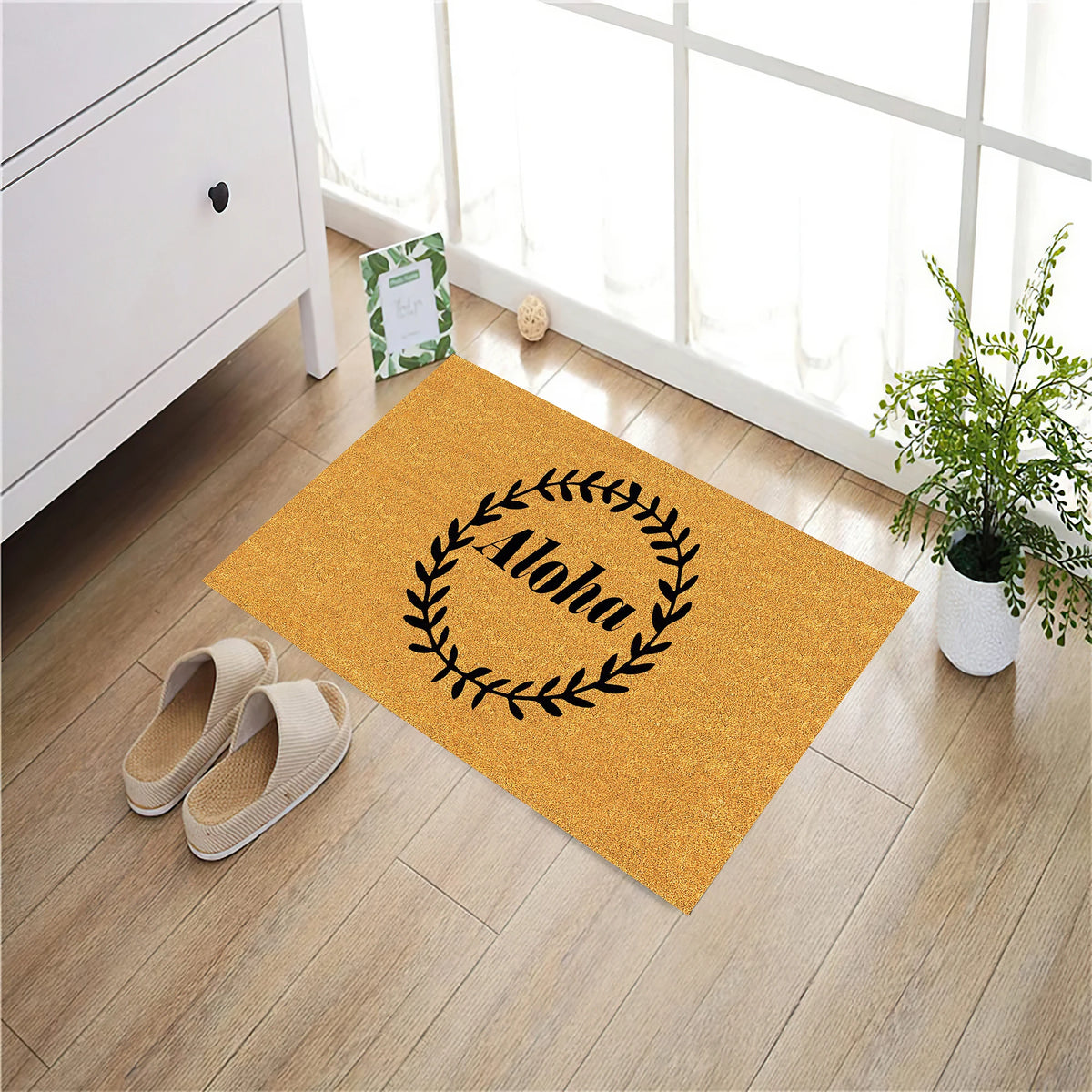 tapis d'entrée marron clair couronne feuilles noir anti dérapant adhésif moderne résistant corrosion