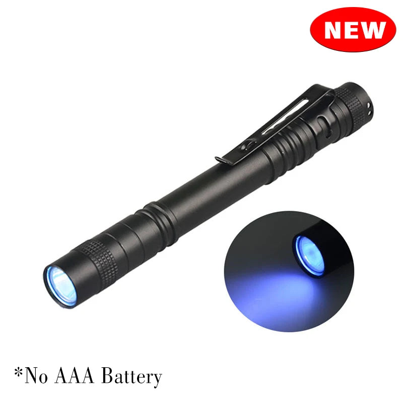 lampe torche uv led bleu noir rouge batterie aaa moderne compact aluminium lisse brillant