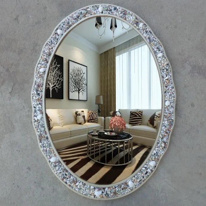 miroir décoratif ovoïde coquillages bohème accueil maison accessoires deco coquillage bordure ornemental