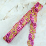 ruban décoratif dentelle sequins fleurs 4cm bleu vert rouge rose or argent partie