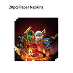 assiettes papier serviettes gobelets tissu table ninjas feu anniversaire thème ninja rouge vert