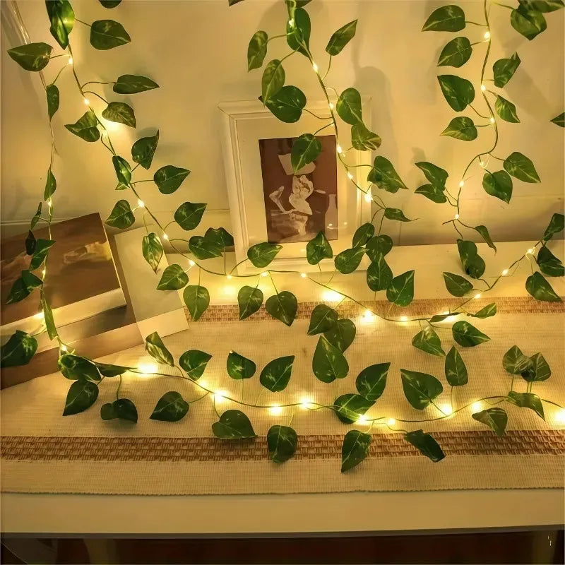Guirlande lumineuse verte ambiance naturelle salon