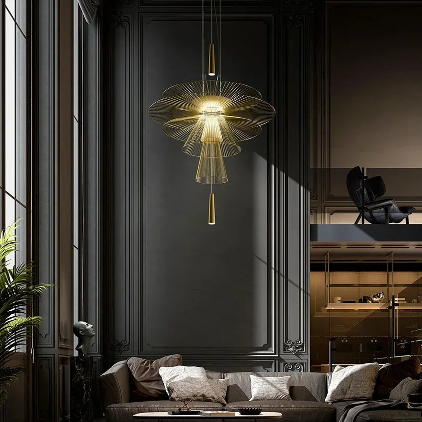 suspension lumineuse moderne dorée cercles concentriques opaque chaîne câble électrique 60 249 lumens 90