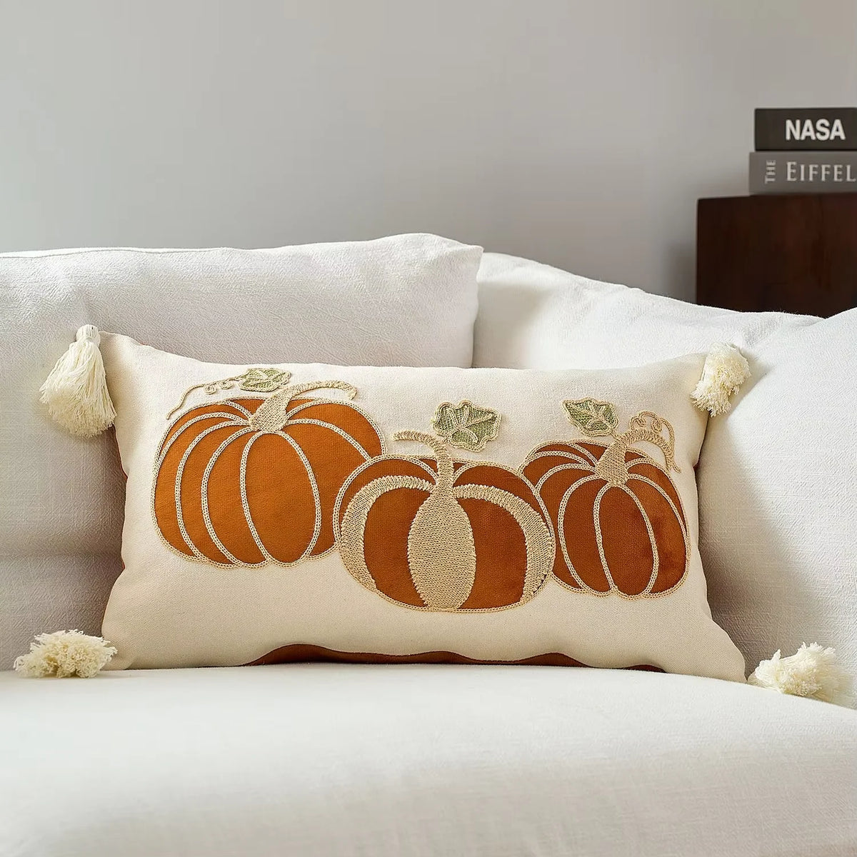 taies d'oreiller automnales citrouille feuilles érable rustique velours polyester non toxique respectueux environnement decoration
