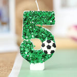 bougies anniversaire numérotées vertes paillettes ballon football décoratives enfants gâteau fête sportive