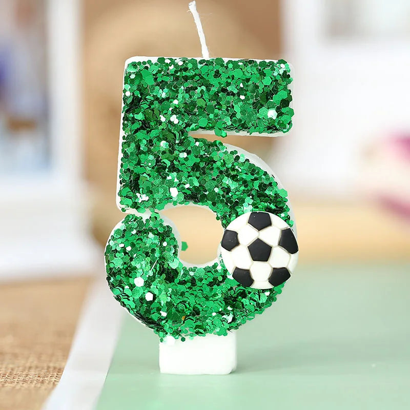 bougies anniversaire numérotées vertes paillettes ballon football décoratives enfants gâteau fête sportive