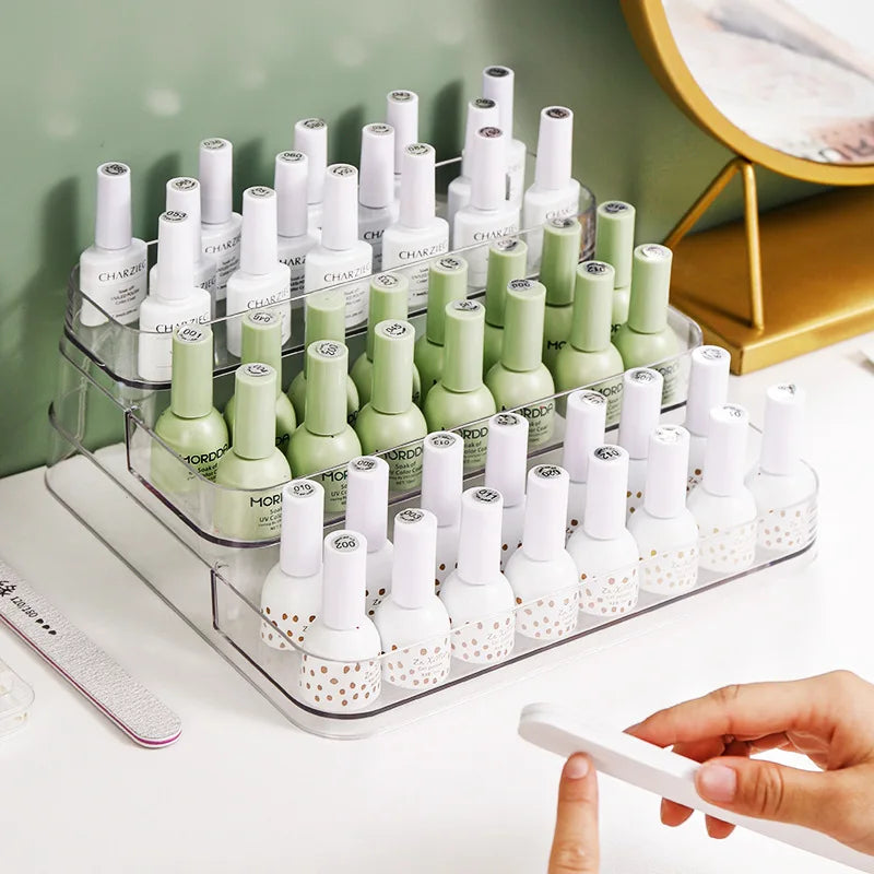 organiseur rangement transparent moderne flacons parfum vernis ongles contenants tasses épices aromathérapie cosmétiques