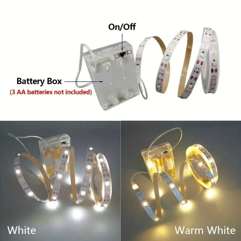 ruban led blanc blanc chaud adhésif piles aa 1m 2m 3m 5m 10m smd
