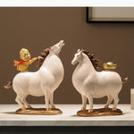 statues chevaux décoratives asiatiques blanc orange figurines humaines petits ornements dorés
