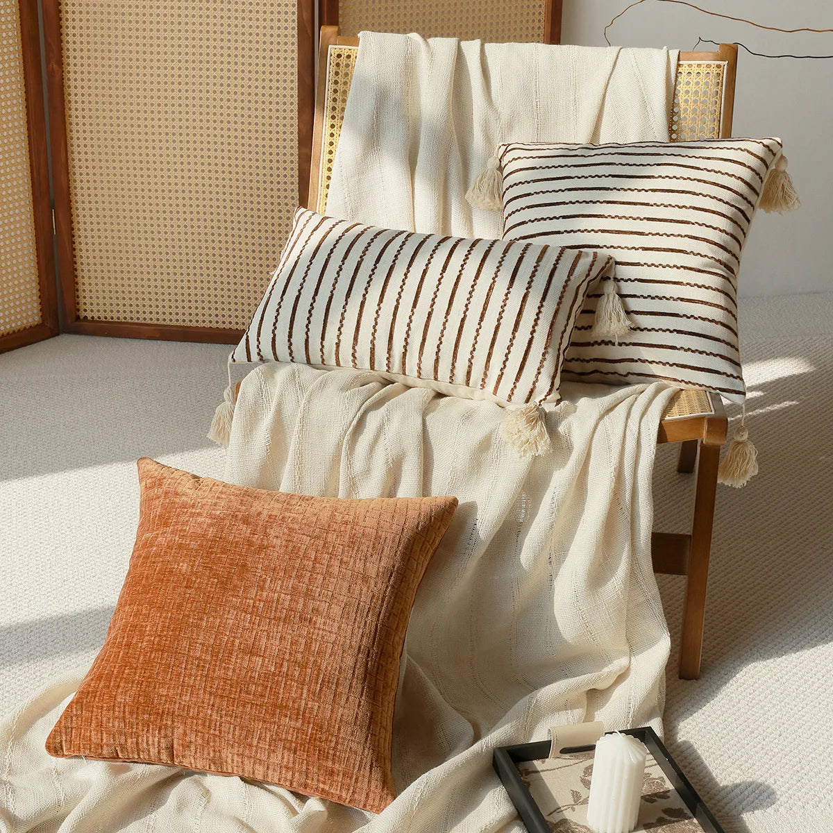 housse coussin géométrique polyester beige marron contemporain opacité 30x50cm 45x45cm décoration maison voiture