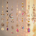 pendentif boho cristal multicolore soleil lune étoiles cosmique or argent