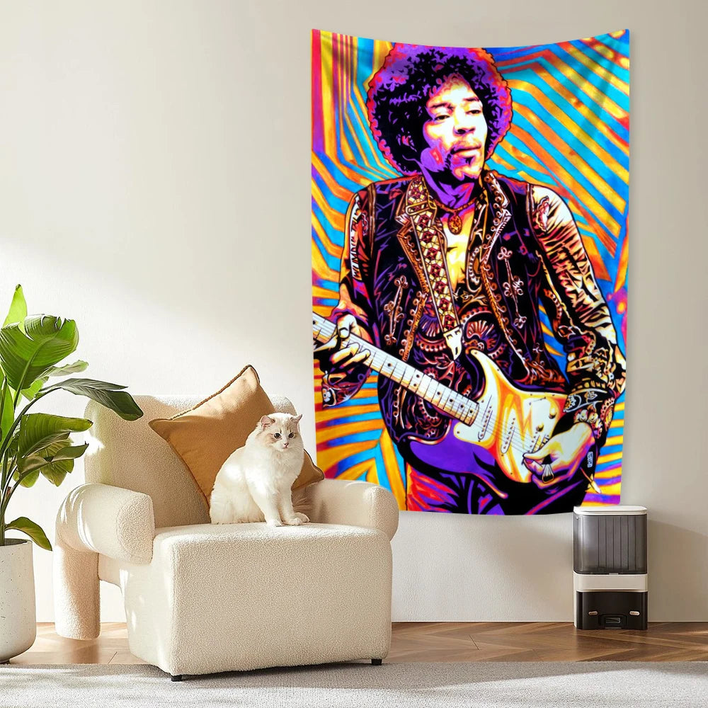 tapisserie murale pop art visage stylisé décoration chambre musique rock tissu décoratif intérieur multicolore