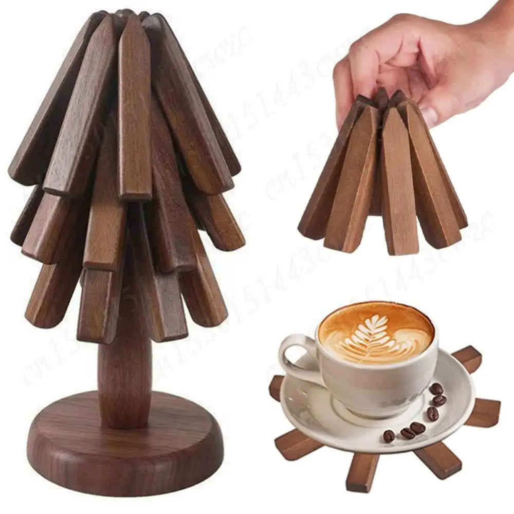 support vaisselle bois marron foncé texture naturelle moderne anti brûlure trivet résistant chaleur plateau