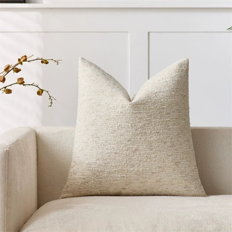 lot housses coussin carrées beige texture boucle rustique décoratif