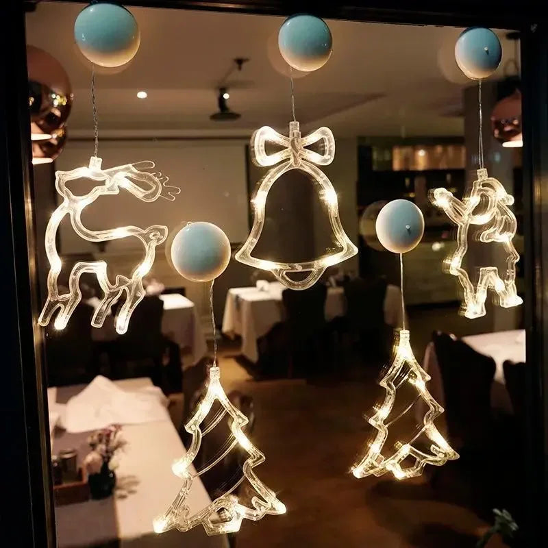 décoration noël guirlande lumineuses étoiles sapins cloches rennes moderne blanc doré