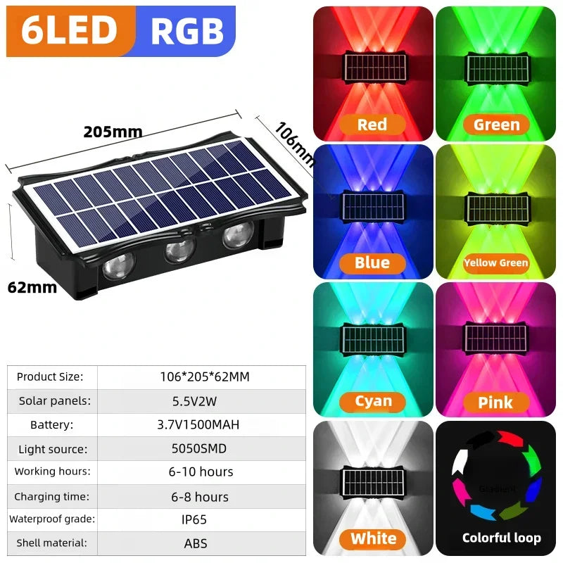 éclairage solaire mural led rgb décoration extérieure moderne noir jaune rouge vert bleu violet