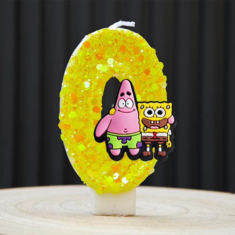 bougies forme chiffres spongebob patrick star anniversaire enfant decoration theme cartoon jaune orange blanc