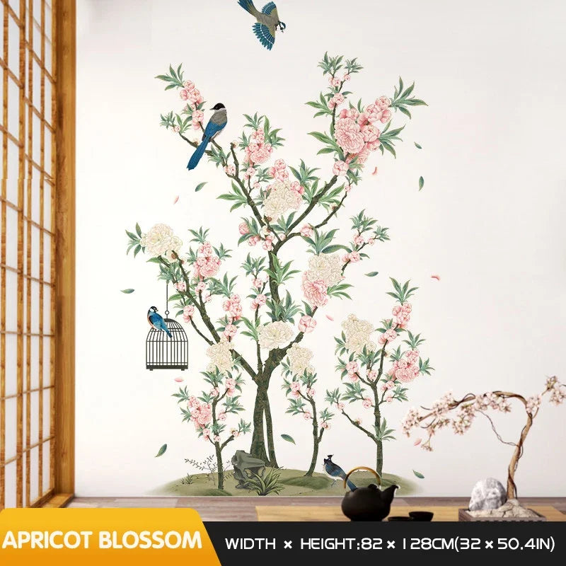 sticker mural fleurs cerisier papillons rose brun blanc adhésif moderne naturel decoration mur chambre