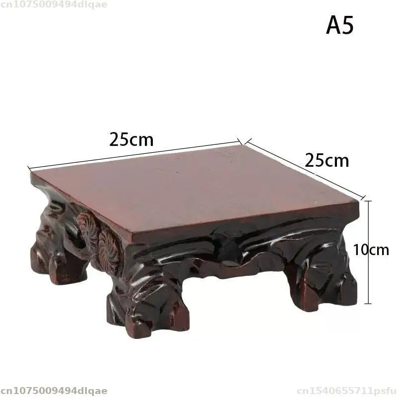 support bois sculpté motifs floraux artisanal miniature collection marron foncé