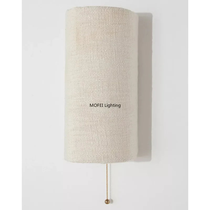 lampe murale moderne beige clair tissu cordon pompon doré chambre entrée étude led 6000k