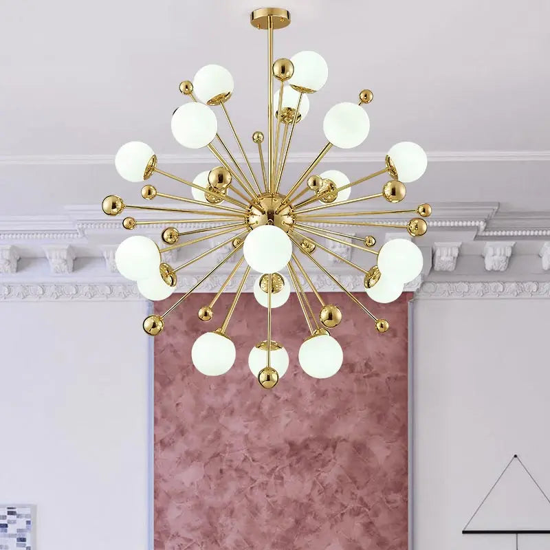 suspension lumineuse moderne or blanc 18 lumières structure radiale scandinave